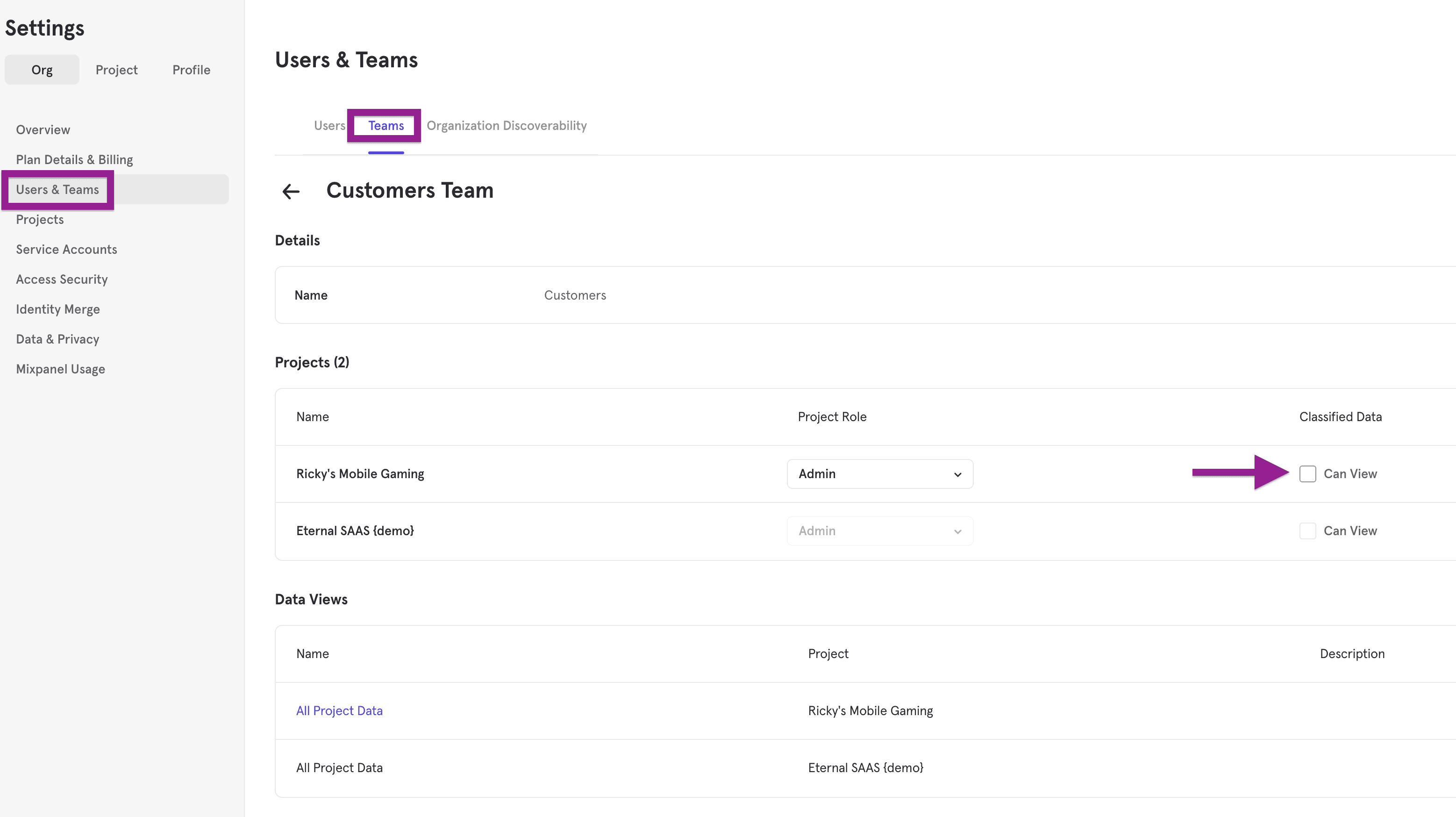 Manage Classified Data Viewing for Teams